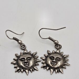 Celestial Sunburst Silver Tone Earrings